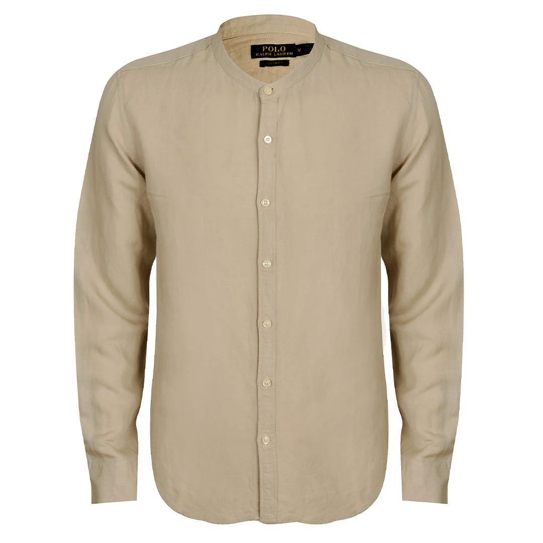 PRL Bishop Collar Button Down Men's Long Sleeve Shirt - Khaki - Obeezi.com