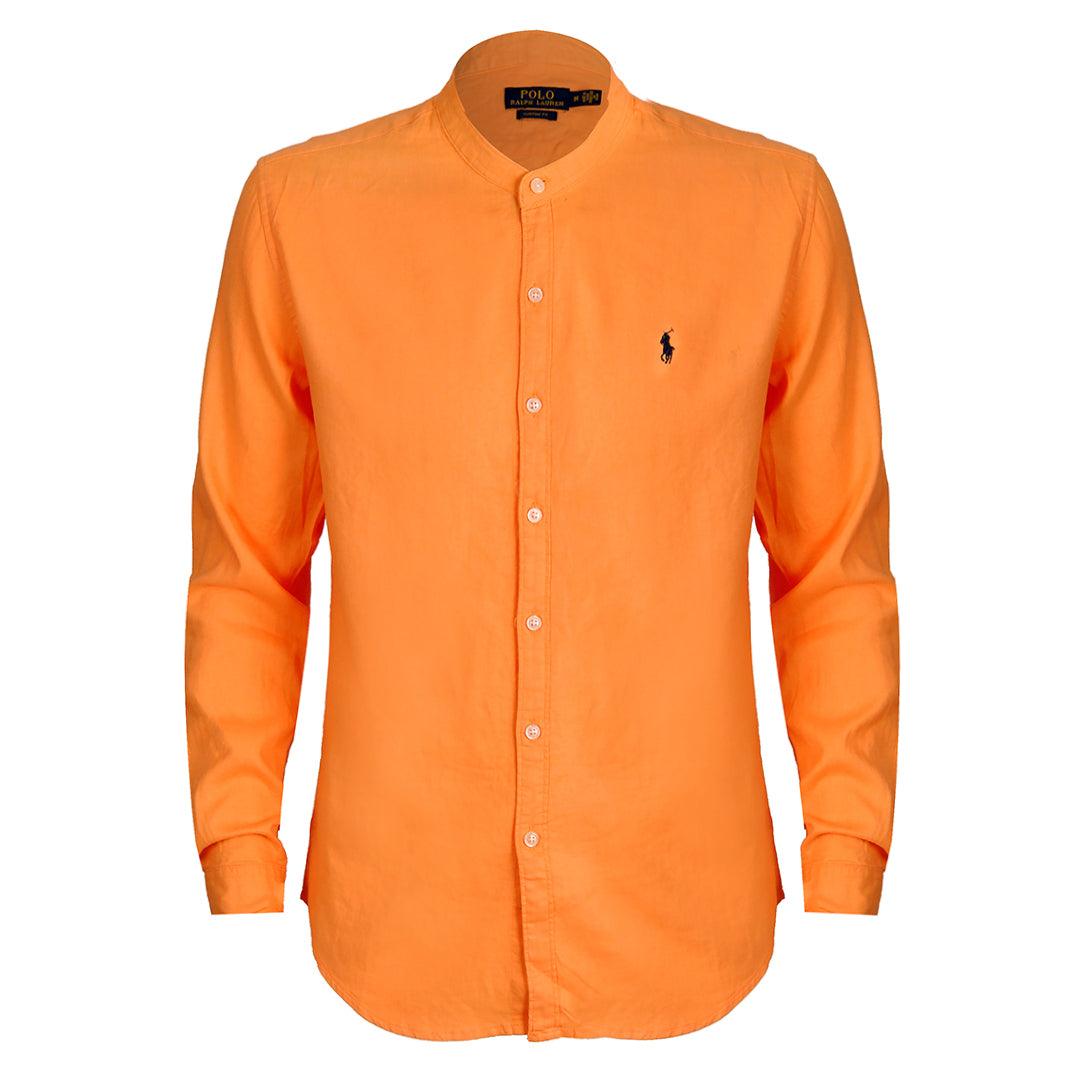PRL Bishop Collar Button Down Men's Long Sleeve Shirt - Orange - Obeezi.com