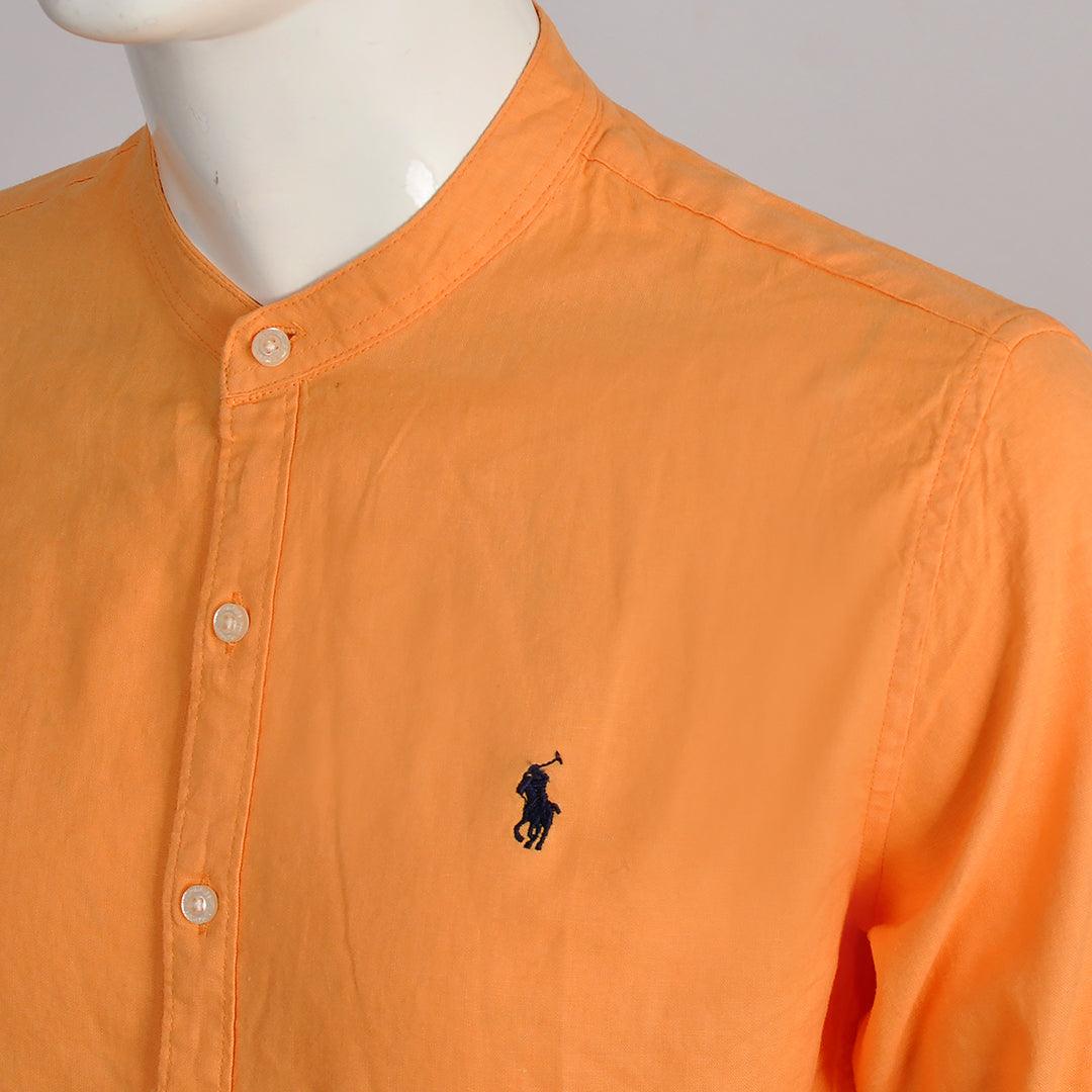 PRL Bishop Collar Button Down Men's Long Sleeve Shirt - Orange - Obeezi.com