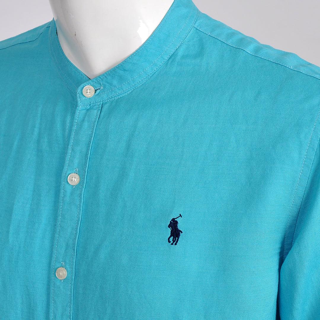 PRL Bishop Collar Button Down Men's Long Sleeve Shirt - Sky Blue - Obeezi.com