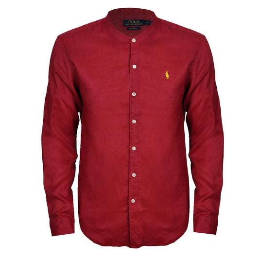 PRL Bishop Collar Button Down Men's Long Sleeve Shirt - Wine - Obeezi.com