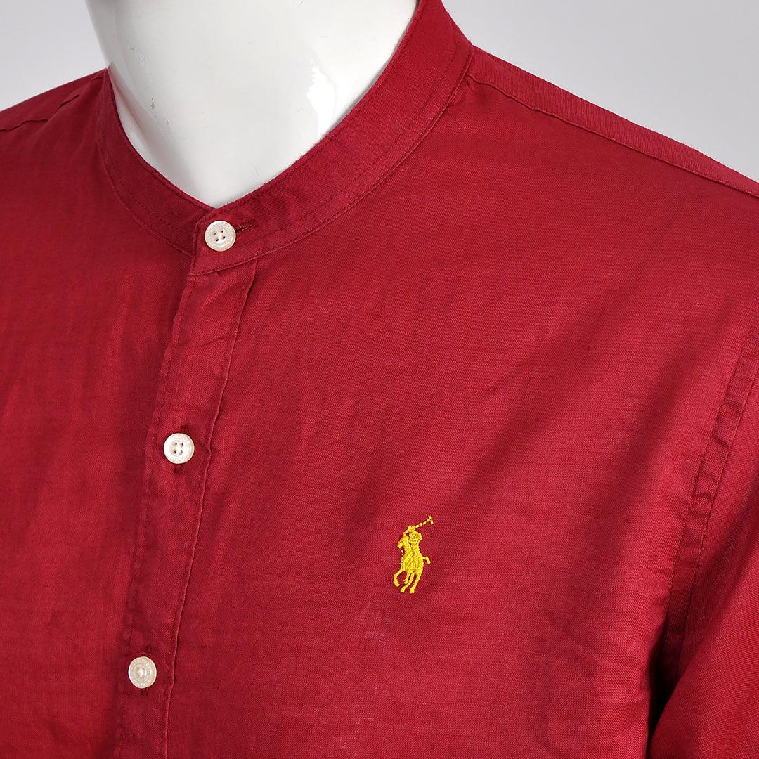 PRL Bishop Collar Button Down Men's Long Sleeve Shirt - Wine - Obeezi.com