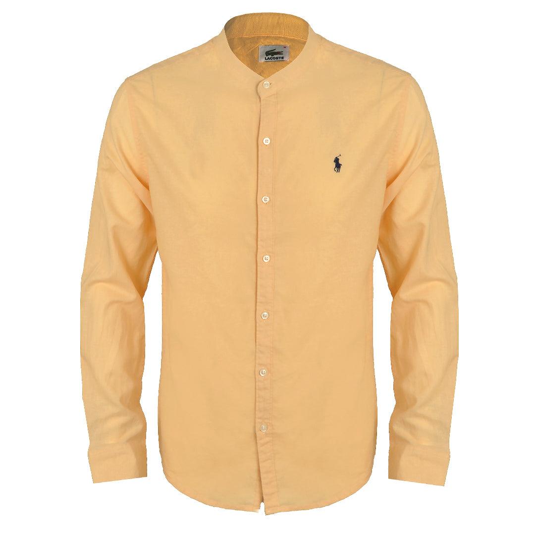 PRL Bishop Collar Button Down Men's Long Sleeve Shirt - Yellow - Obeezi.com