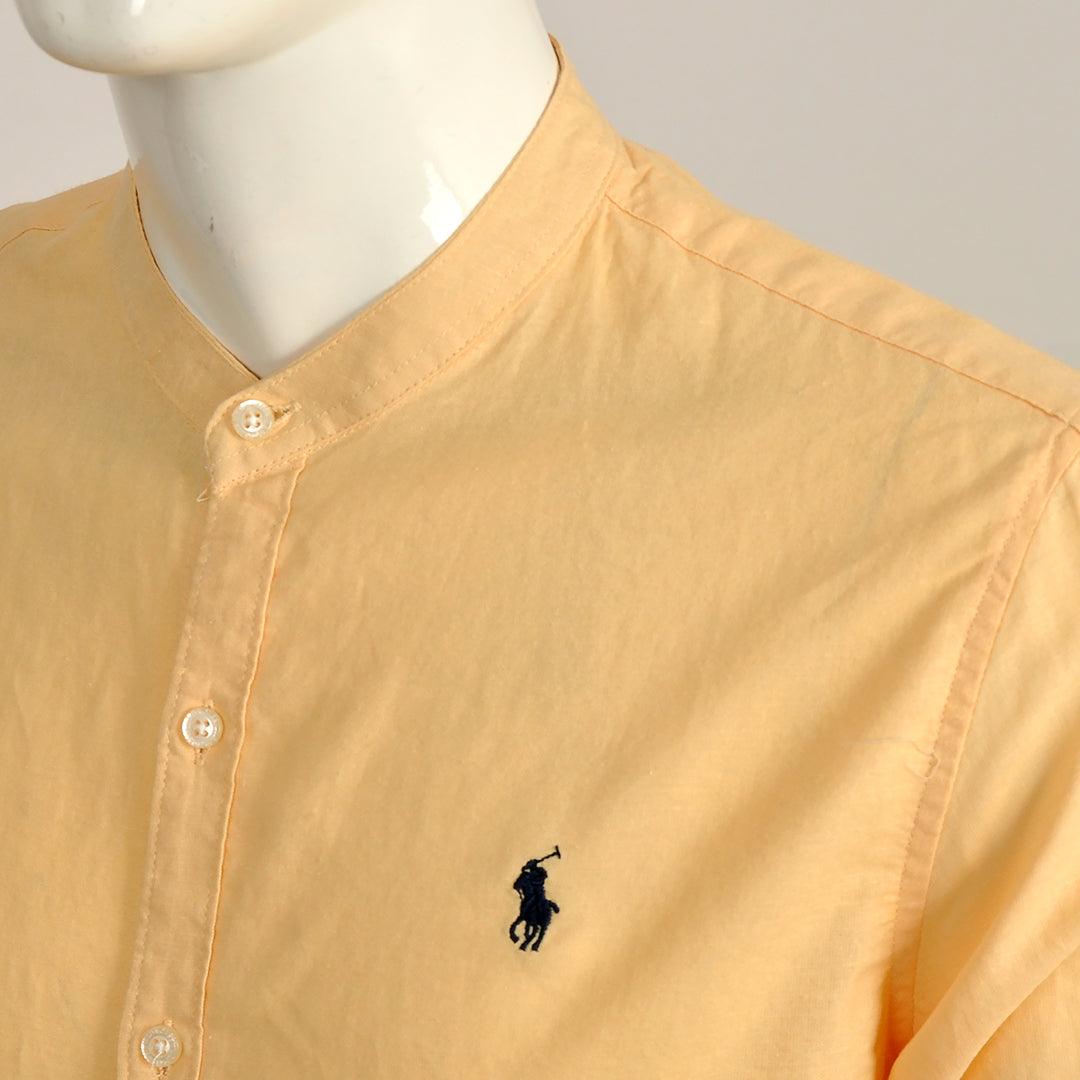 PRL Bishop Collar Button Down Men's Long Sleeve Shirt - Yellow - Obeezi.com