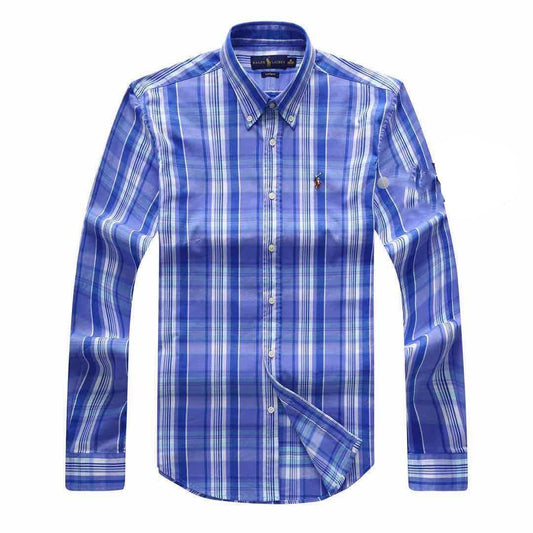 PRL Blue-White Striped Button-Down Long Sleeve Shirt - Obeezi