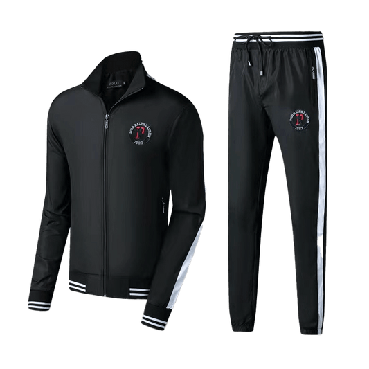 Prl Branded Logo Two Piece Polythene Designed Zip Up Tracksuit - Black - Obeezi.com