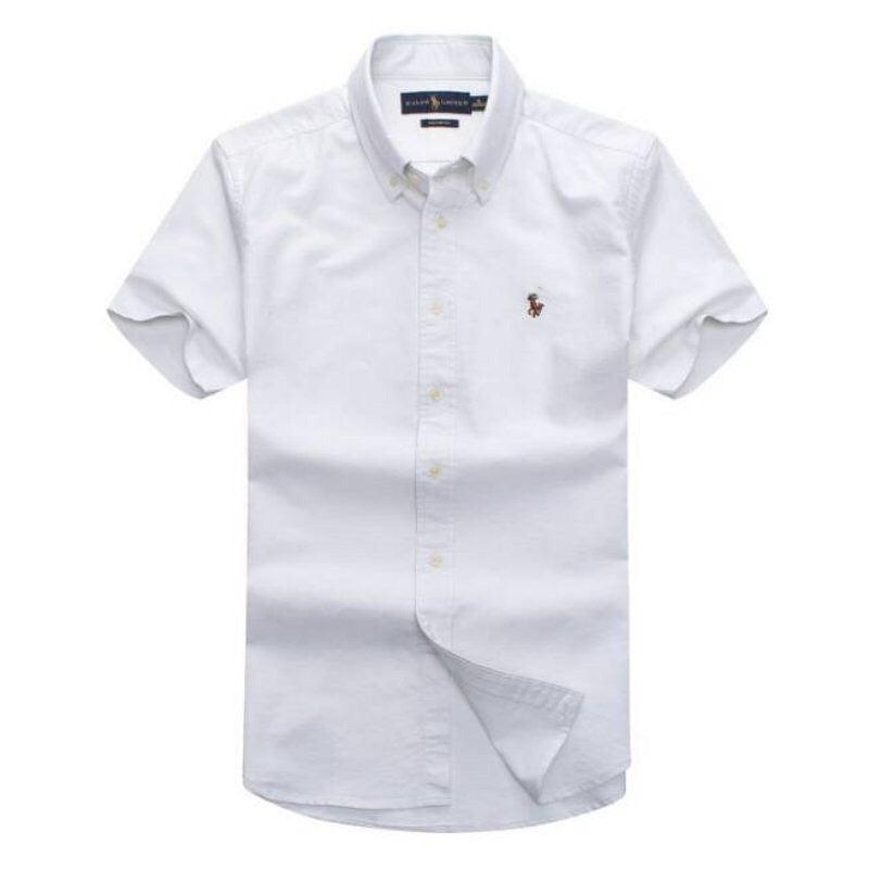 PRL Classic Button-Down Pony Logo Shortsleeve Shirt - White - Obeezi
