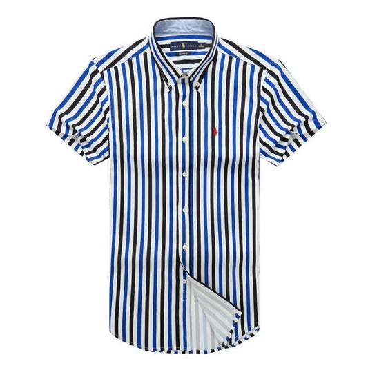 PRL Classic Fit Blue White and Black Stripe Shortsleeve Shirt - Obeezi
