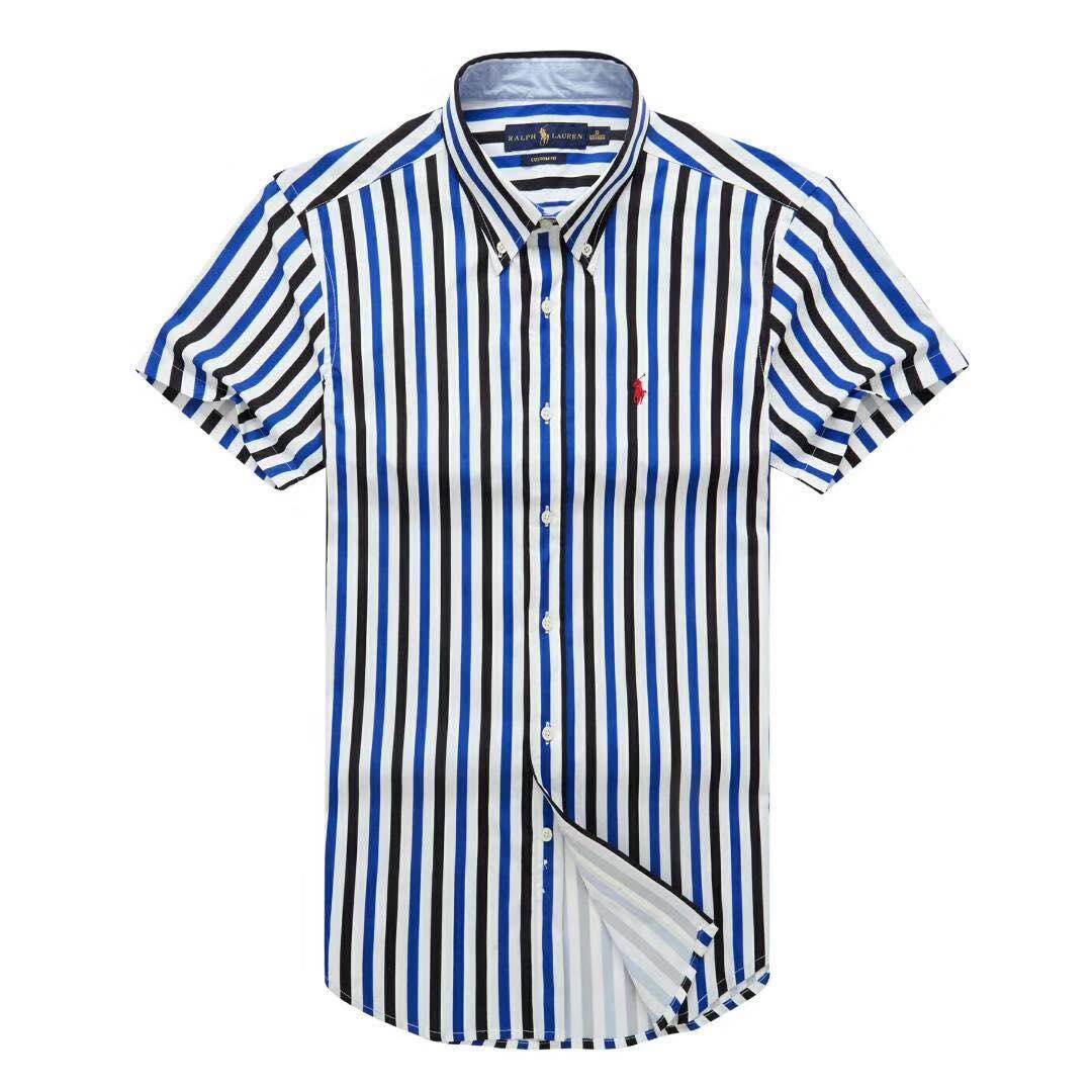PRL Classic Fit Blue White and Black Stripe Shortsleeve Shirt - Obeezi