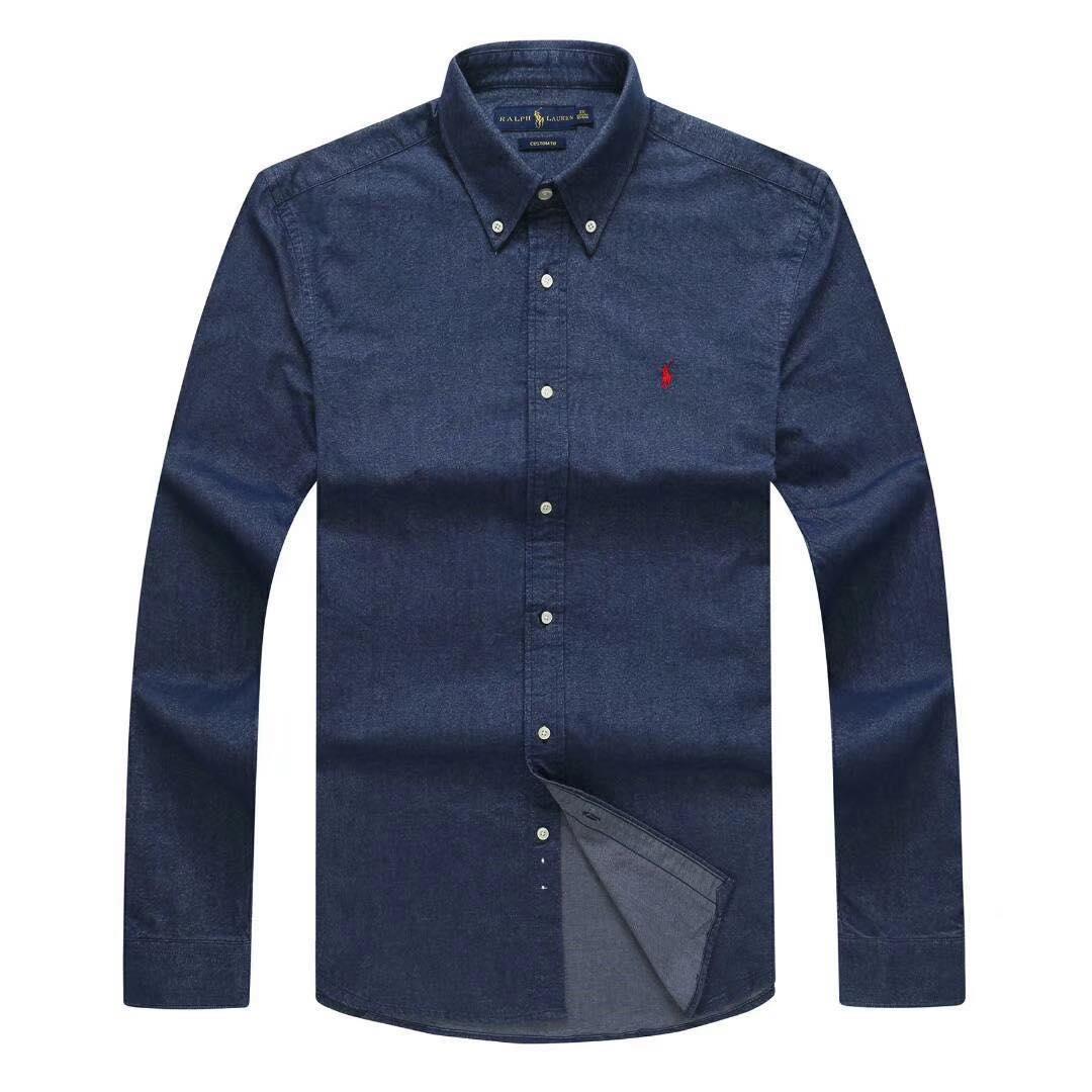 PRL Classic Fit Denim Long sleeve Shirt-Blue - Obeezi