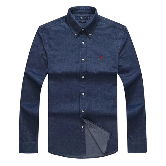 PRL Classic Fit Denim Long sleeve Shirt-Blue - Obeezi
