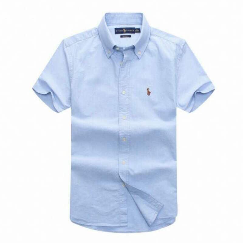 PRL Classic Fit Oxford Button-Down Pony Logo Shortsleeve Shirt - Sky Blue - Obeezi
