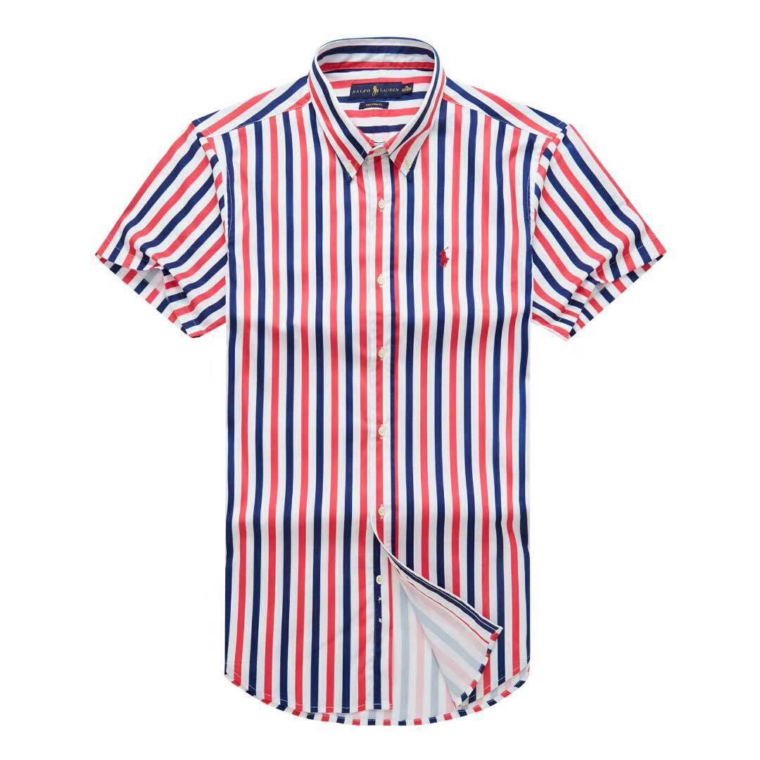PRL Classic Red and Blue and White Stripe Shortsleeve Shirt - Obeezi