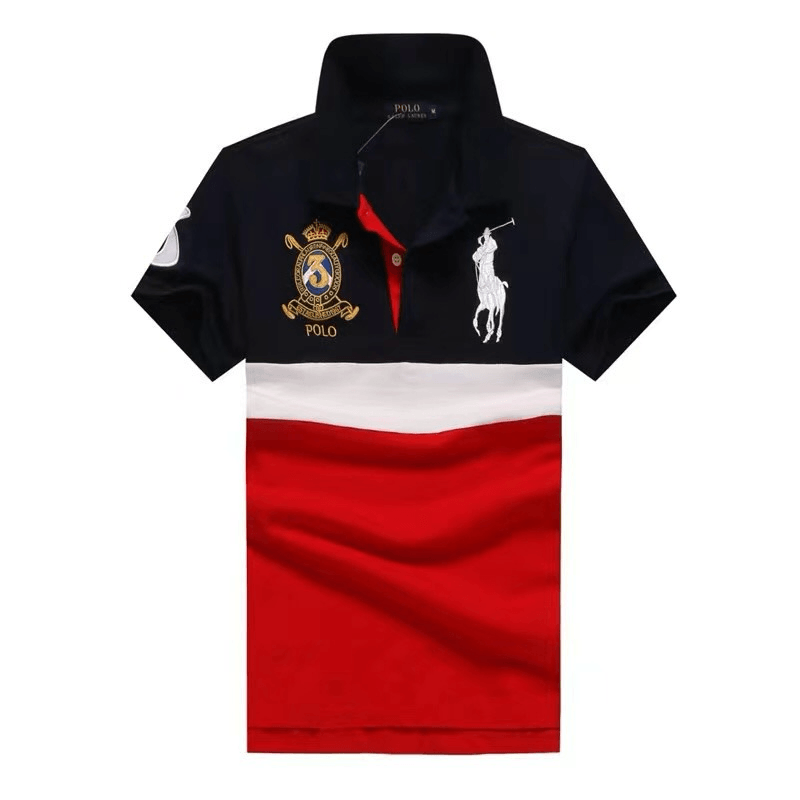 PRL Classic Striped Big Pony Rugby Logo Shirt- White Navy Blue Red - Obeezi.com
