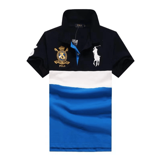 PRL Classic Striped Big Pony Rugby Logo Shirt- White Navy Blue Royal Blue - Obeezi.com