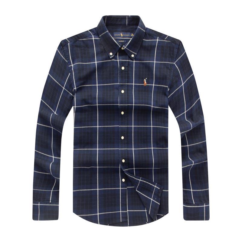 PRL Cotton-Blend With Small Pony Logo Long Sleeve Shirt - NavyBlue - Obeezi.com