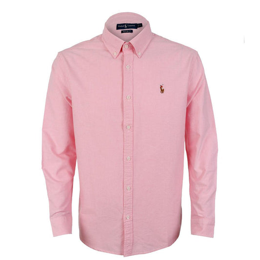 PRL Custom Fit Button-Down With Small Pony Logo Pink Longsleeve Shirt - Obeezi