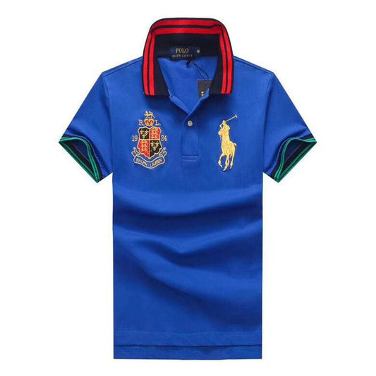 PRL Custom Fit Crown Yellow Big Pony Blue polo Shirt - Obeezi