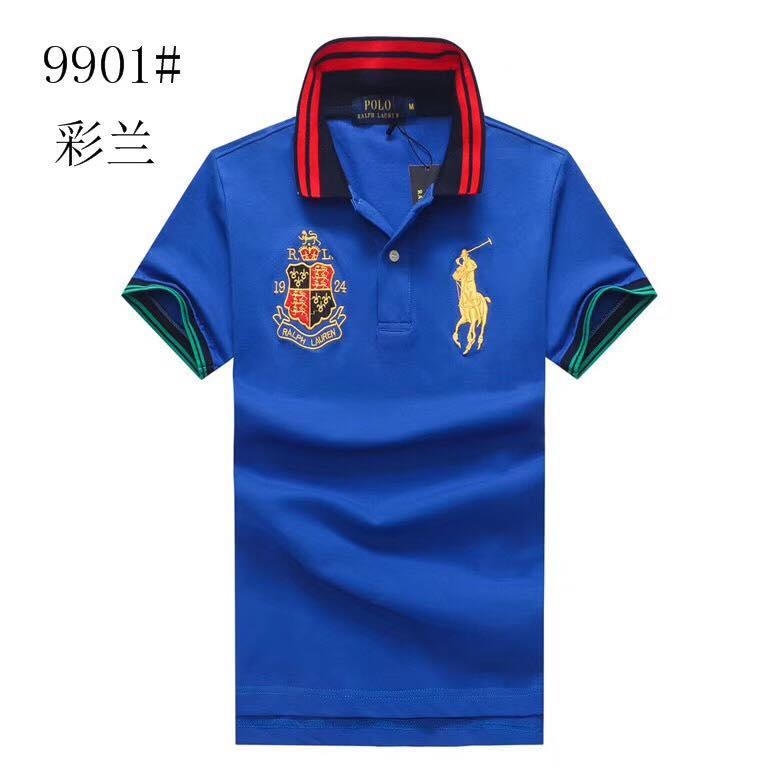 PRL Custom Fit Crown Yellow Big Pony Blue polo Shirt - Obeezi