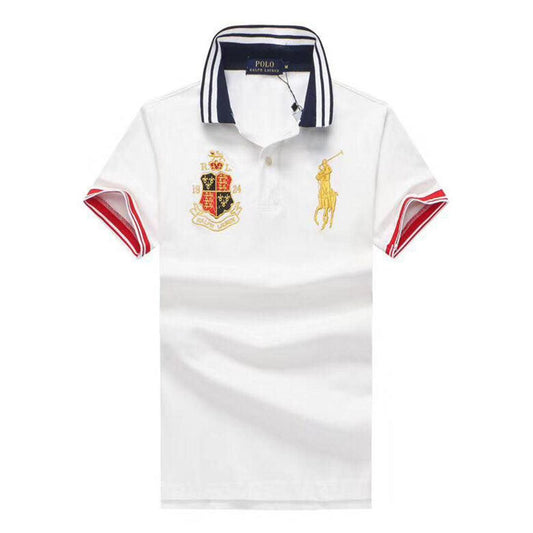 PRL Custom Fit Crown Yellow Big Pony White polo Shirt - Obeezi