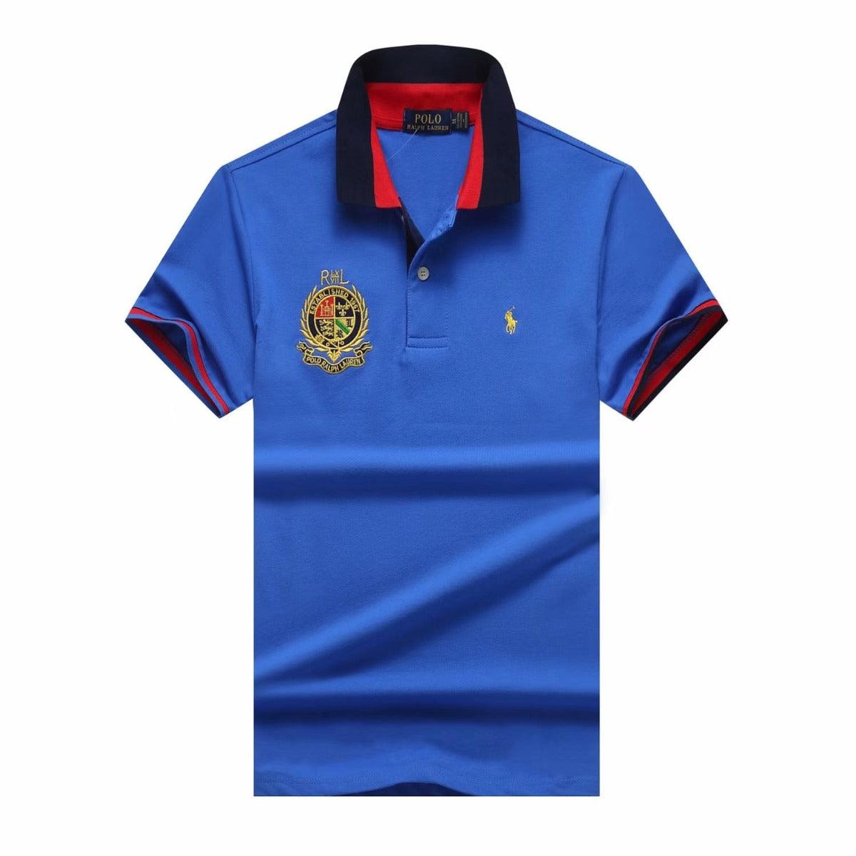 PRL Custom Fit Dual Toned Collar Premium Cotton Polo Shirt- Blue - Obeezi.com
