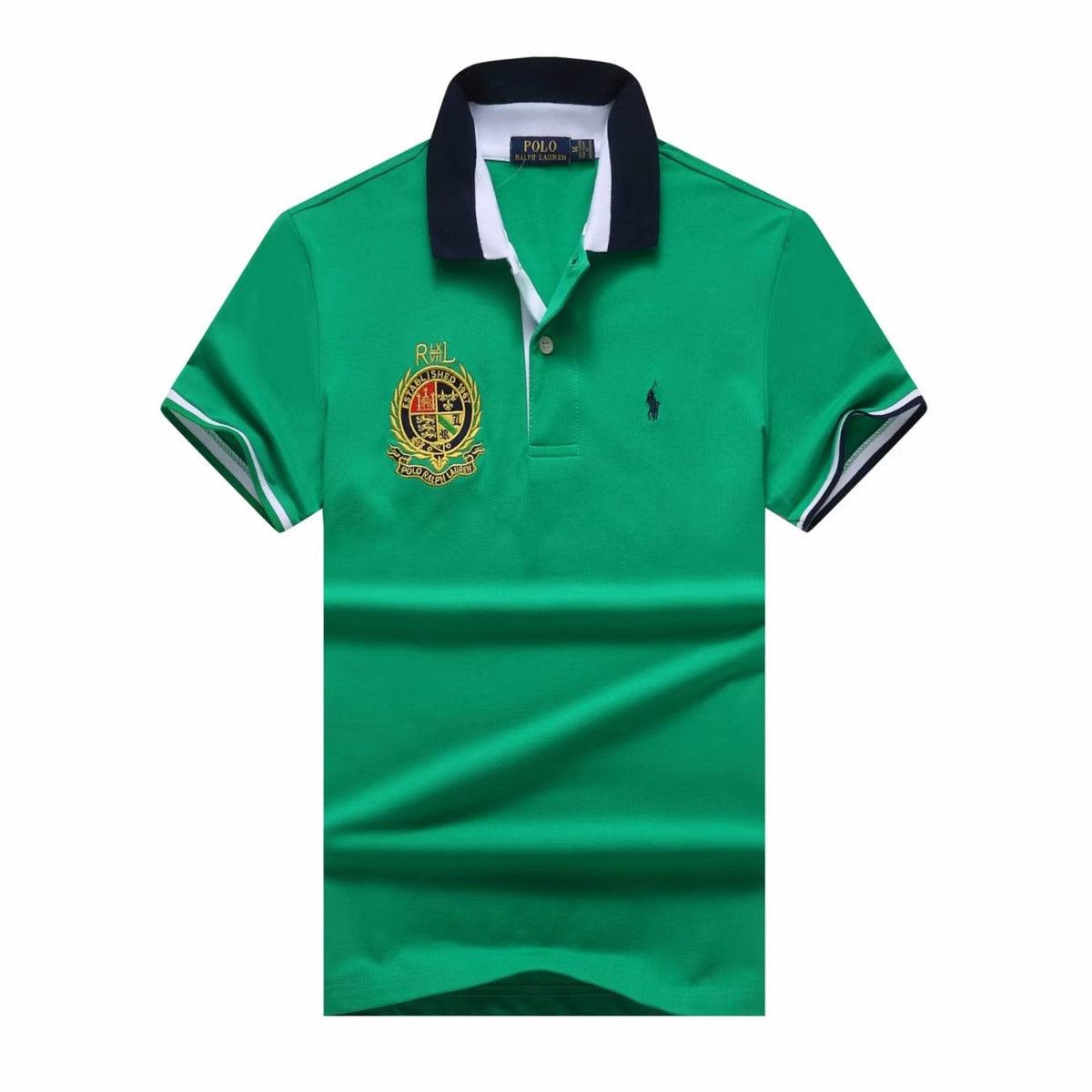 PRL Custom Fit Dual Toned Collar Premium Cotton Polo Shirt- Green - Obeezi.com