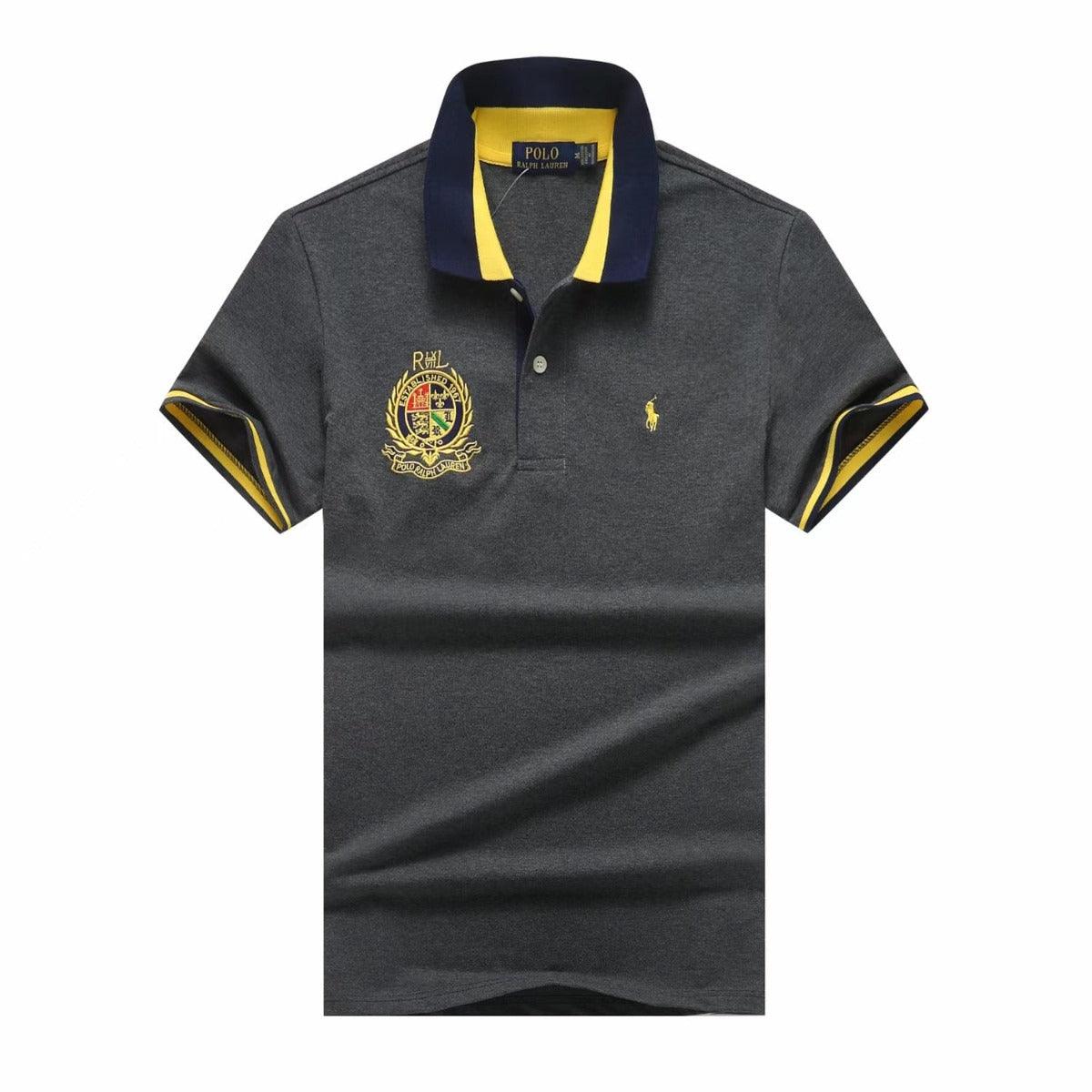 PRL Custom Fit Dual Toned Collar Premium Cotton Polo Shirt- Grey - Obeezi.com