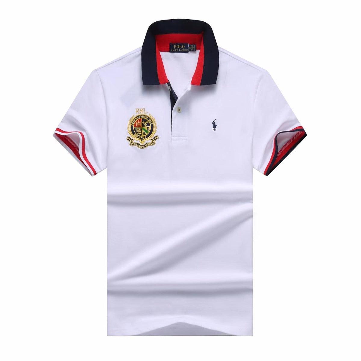 PRL Custom Fit Dual Toned Collar Premium Cotton Polo Shirt- White - Obeezi.com