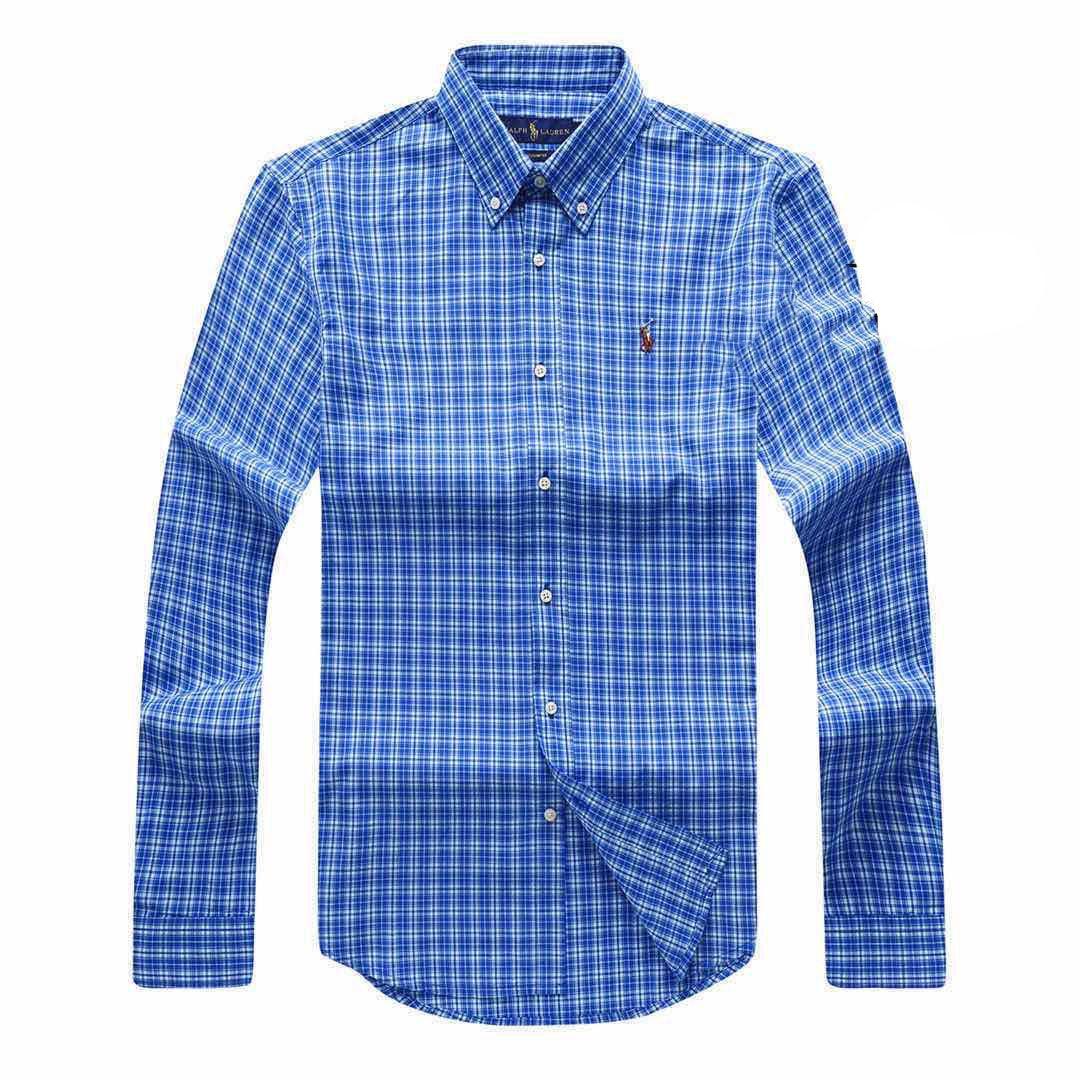 PRL Custom Fit Long Sleeve Blue Check Shirt - Obeezi