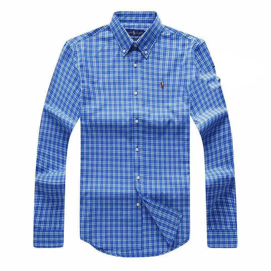PRL Custom Fit Long Sleeve Blue Check Shirt - Obeezi