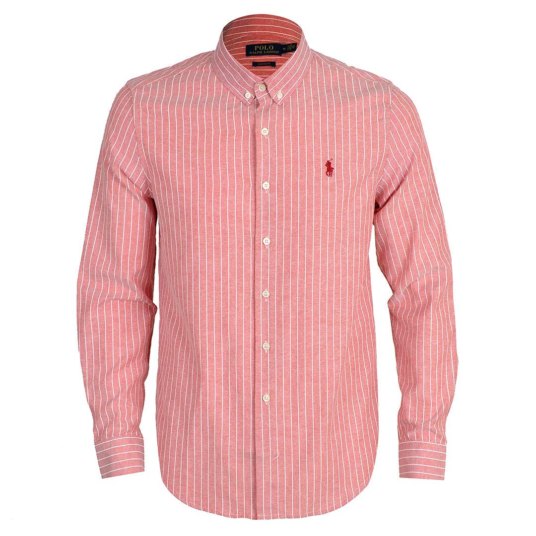 PRL Custom Fit Long Sleeve Striped Cotton Shirt- Pink - Obeezi.com