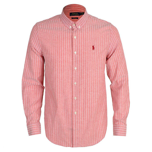 PRL Custom Fit Long Sleeve Striped Cotton Shirt- Pink - Obeezi.com