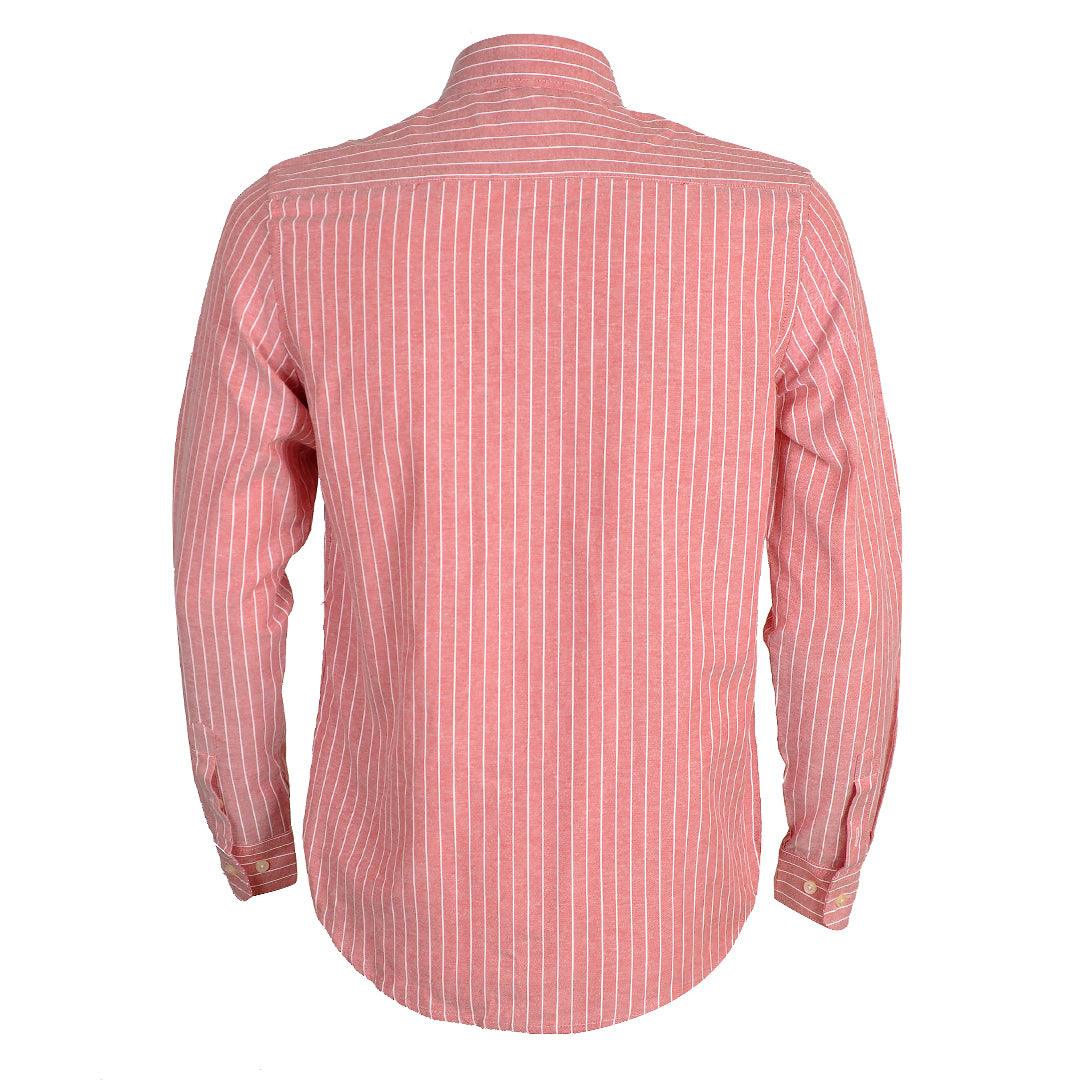 PRL Custom Fit Long Sleeve Striped Cotton Shirt- Pink - Obeezi.com