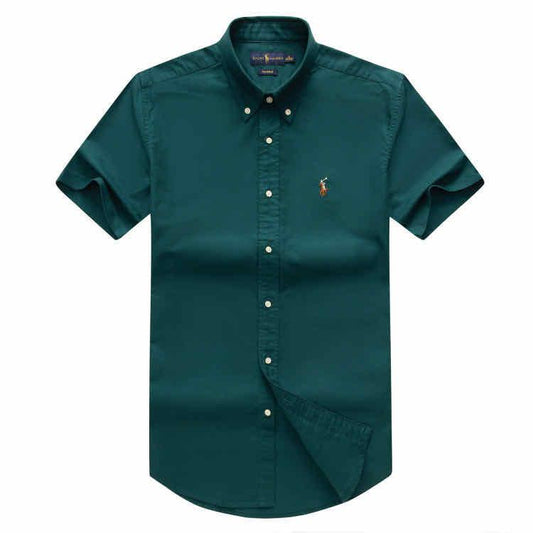 PRL Custom Fit Short Sleeve Button Down Oxford Shirt- Green - Obeezi
