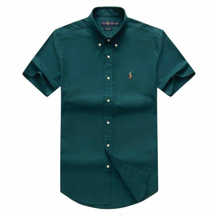 PRL Custom Fit Short Sleeve Button Down Oxford Shirt- Green - Obeezi