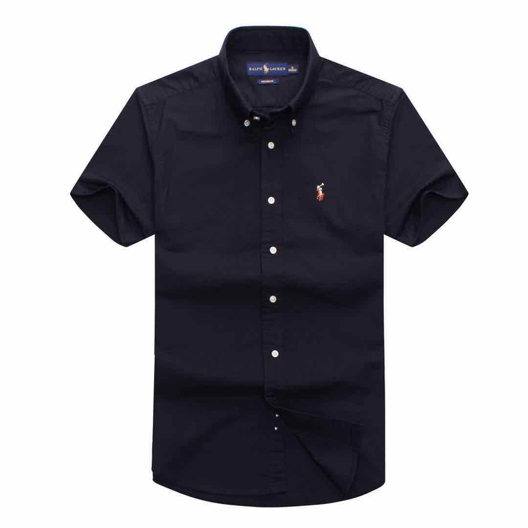 PRL Custom Fit Short Sleeve Button Down Oxford Shirt- NavyBlue - Obeezi