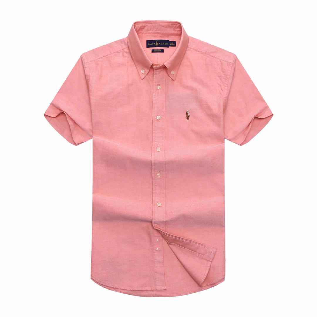PRL Custom Fit Short Sleeve Button Down Oxford Shirt- Orange - Obeezi