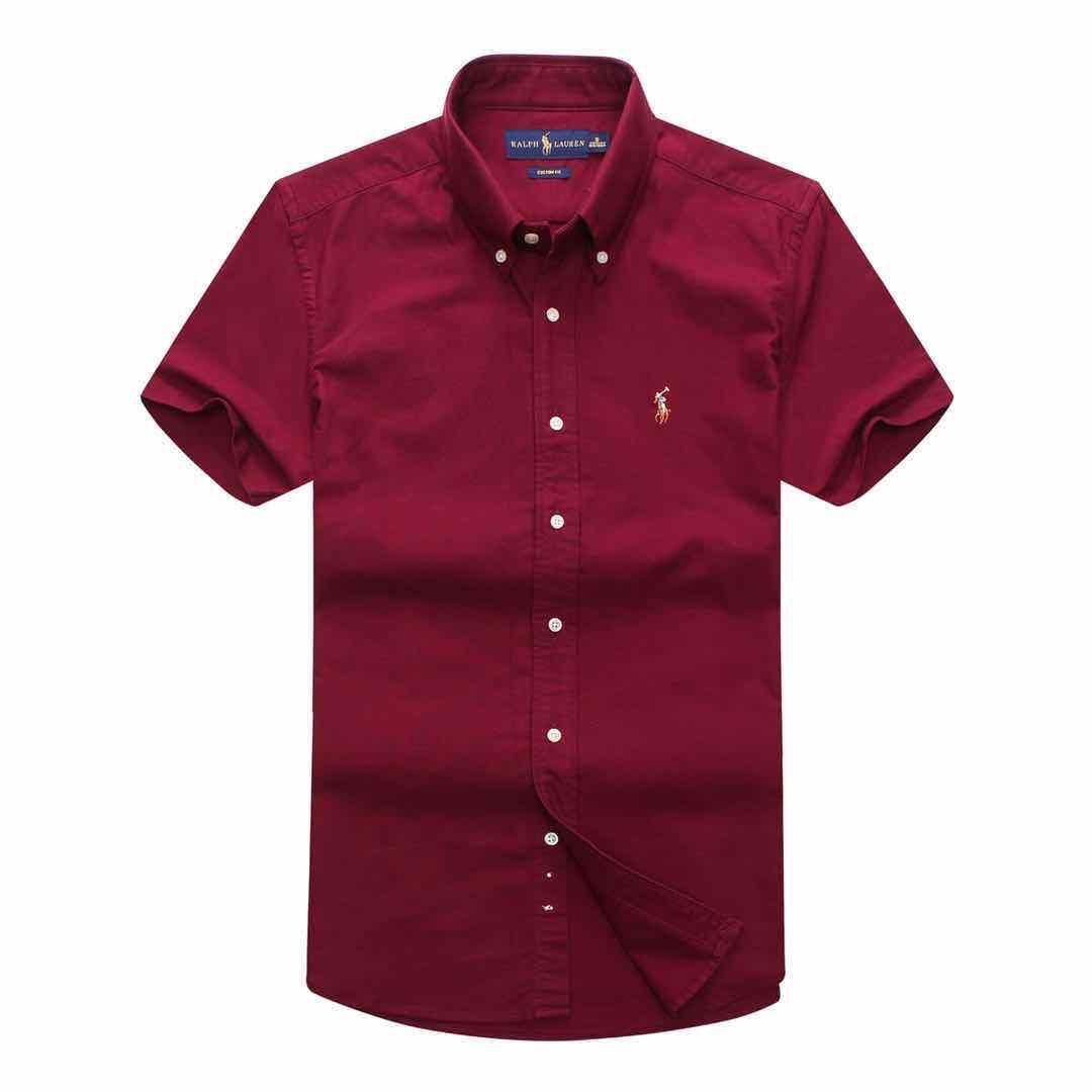 PRL Custom Fit Short Sleeve Button Down Oxford Shirt- Wine - Obeezi