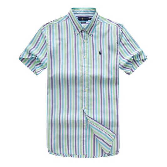 PRL Custom Fit Short Sleeve Colored Striped Cotton Shirt- Purple - Obeezi