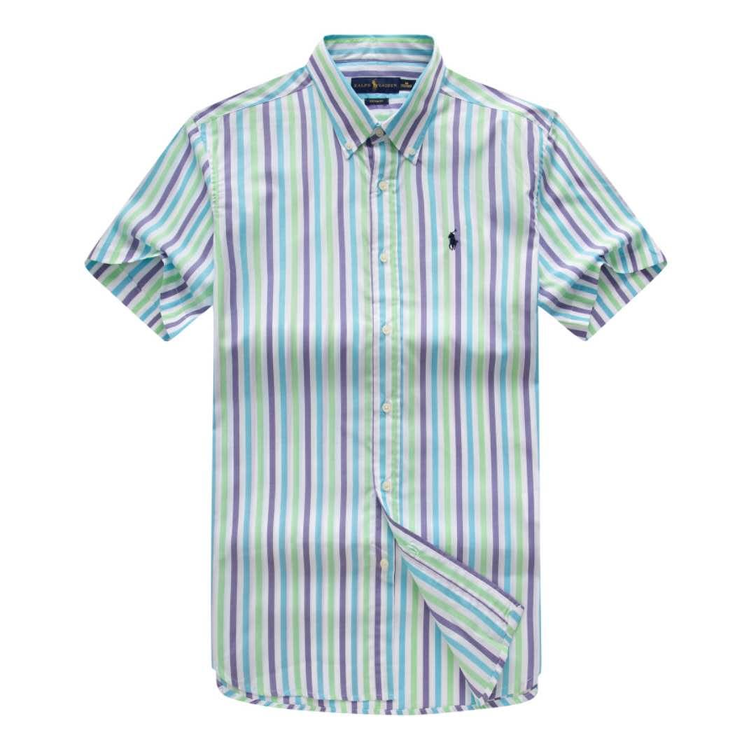 PRL Custom Fit Short Sleeve Colored Striped Cotton Shirt- Purple - Obeezi