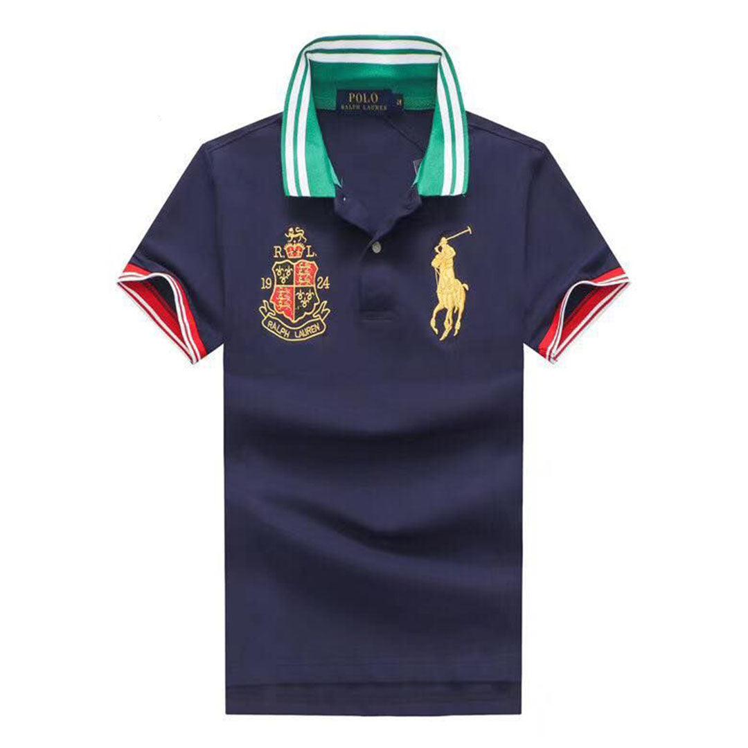 PRL Custom Fit Yellow Big PonyGreen and White Collar NavyBlue polo Shirt - Obeezi