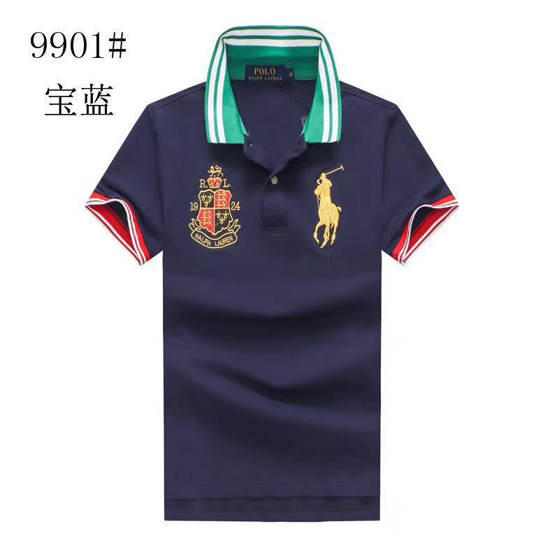 PRL Custom Fit Yellow Big PonyGreen and White Collar NavyBlue polo Shirt - Obeezi