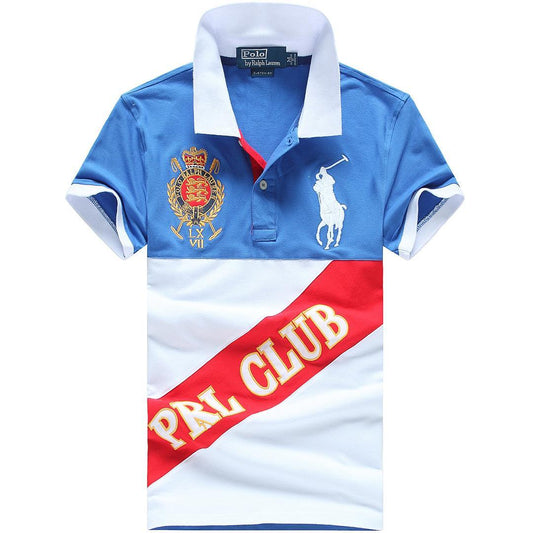 PRL Custom Fitted Blue/Red Short Sleeve Polo - Obeezi