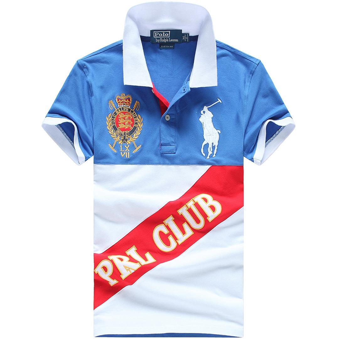 PRL Custom Fitted Blue/Red Short Sleeve Polo - Obeezi