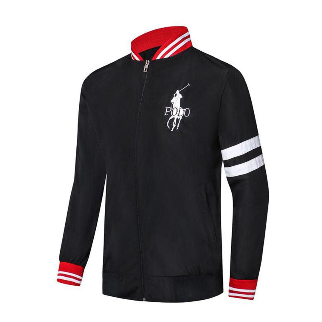 Prl Double White Strap Hand Design Black Jacket Tracksuit - Obeezi