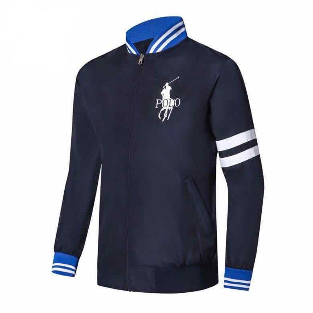 Prl Double White Strap Hand Design Navy Blue Jacket Tracksuit - Obeezi