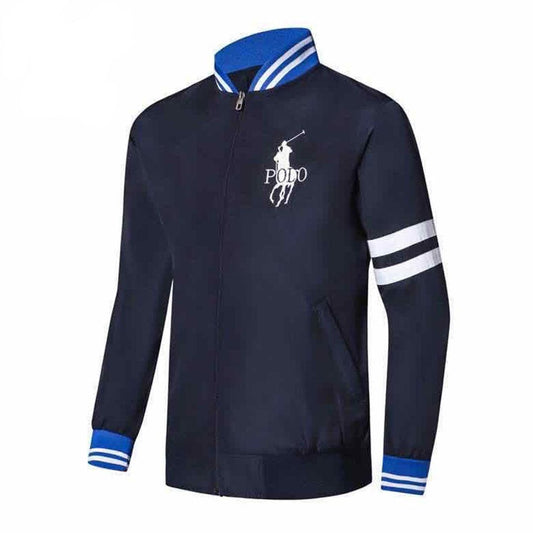 Prl Double White Strap Hand Design Navy Blue Jacket Tracksuit - Obeezi