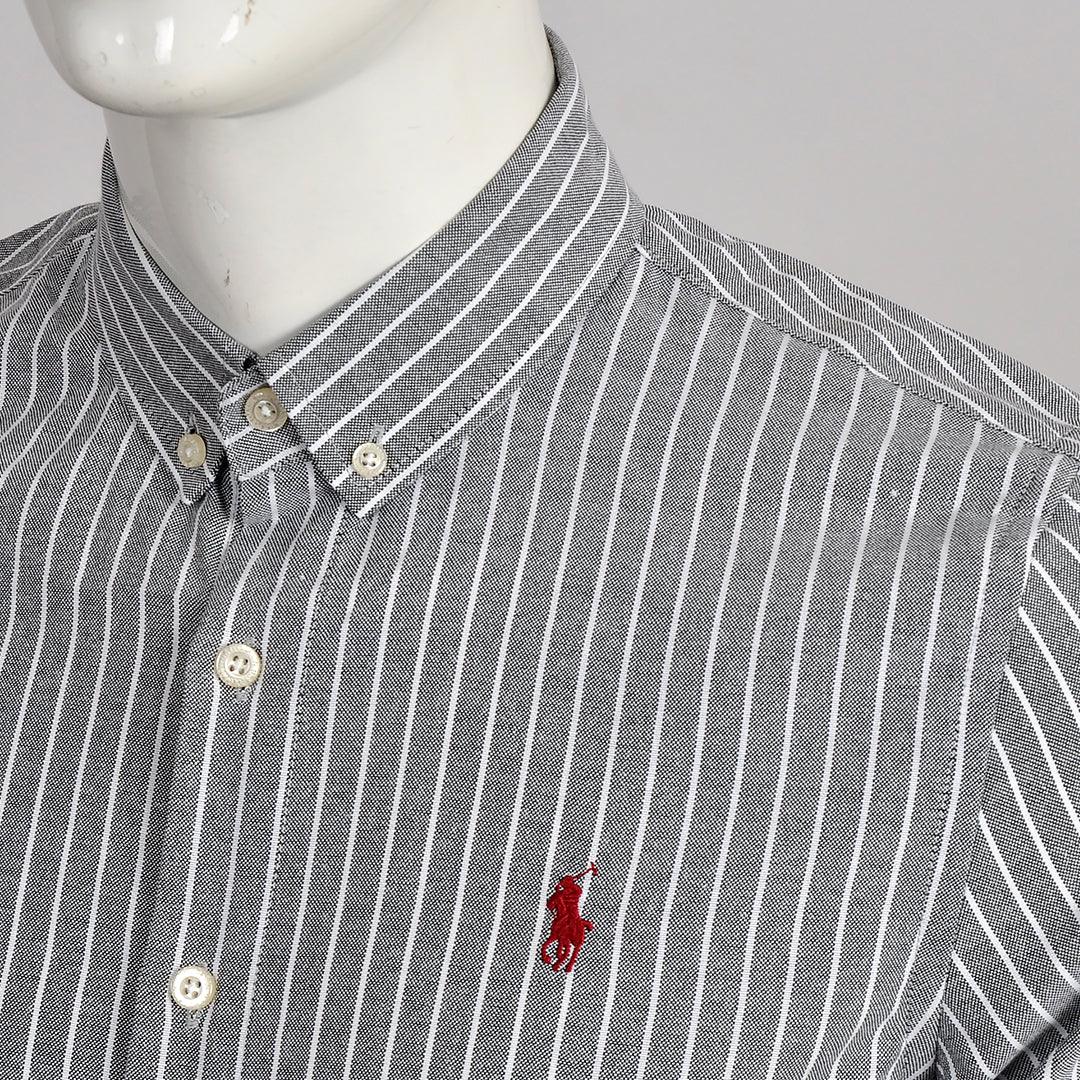 PRL Essential Men's Custom Fit Striped Long Sleeve Shirt- Ash - Obeezi.com