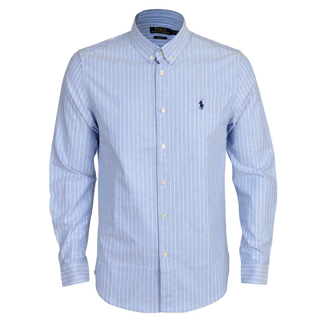 PRL Essential Men's Custom Fit Striped Long Sleeve Shirt- Blue - Obeezi.com