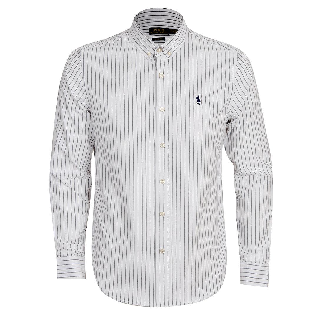 PRL Essential Men's Custom Fit Striped Long Sleeve Shirt- White - Obeezi.com